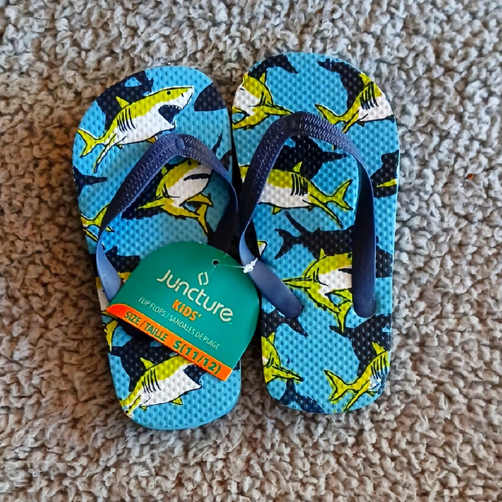 Juncture Kids Shark Flip Flops - Blue and Yellow
